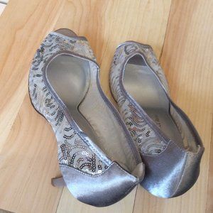 Silver Mesh Sequin Open Toe Pump